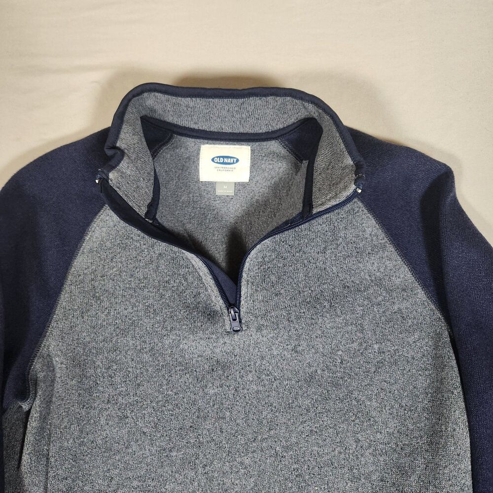 Old Navy Mens Medium Gray Navy 1/4 Zip Fleece Pullover Sweater M - Picture 2 of 8